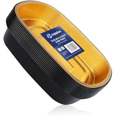Coppice Strong Gold & Black Aluminium Foil Trays for Baking, BBQ, Roasting & Serving Freezer, Microwave & Oven Safe 10 Pack (Small) Coppice Strong Gold & Black Aluminium Foil Trays for Baking, BBQ, Roasting & Serving Freezer, Microwave & Oven Safe 10 Pack (Small)