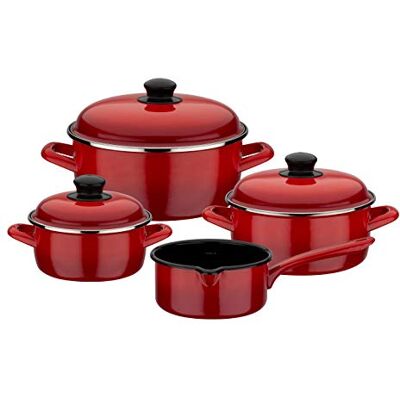 GSW Red Shadow 190114 Saucepan Set 7-Piece Steel Enamel GSW Red Shadow 190114 Saucepan Set 7-Piece Steel Enamel