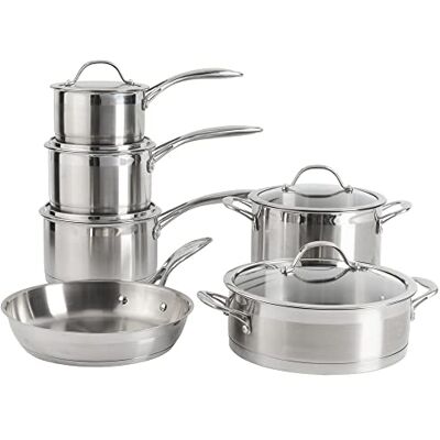ProCook Professional Stainless Steel Cookware Set Uncoated Induction & Oven Safe Pans Cooking Pots 6 Piece, 14/16/18/20/24/24 cm ProCook Professional Stainless Steel Cookware Set Uncoated Induction & Oven Safe Pans Cooking Pots 6 Piece, 14/16/18/20/24/24 cm