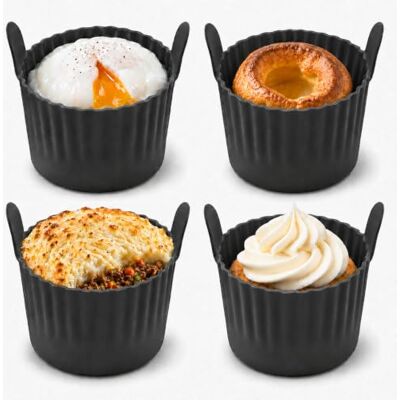 MAGLA Air Fryer Egg Poacher Ramekins (Pack of 4) Silicone Moulds for Yorkshire Puddings, Muffin Cases & Cupcake Cases. Compatible with Ninja Air Fryer, Microwave Ovens and Air Fryer Liners etc. MAGLA Air Fryer Egg Poacher Ramekins (Pack of 4) Silicone Moulds for Yorkshire Puddings, Muffin Cases & Cupcake Cases. Compatible with Ninja Air Fryer, Microwave Ovens and Air Fryer Liners etc.