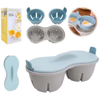 XMSHYODSM Egg Poacher Microwave Egg Cooker, 2 Cavity Edible Silicone Double Drain Poached Egg Cups Microwave Egg Poacher Kitchen Cooking Gadgets with Lid and Removable Tray for Quick Poached Egg Preparation XMSHYODSM Egg Poacher Microwave Egg Cooker, 2 Cavity Edible Silicone Double Drain Poached Egg Cups Microwave Egg Poacher Kitchen Cooking Gadgets with Lid and Removable Tray for Quick Poached Egg Preparation