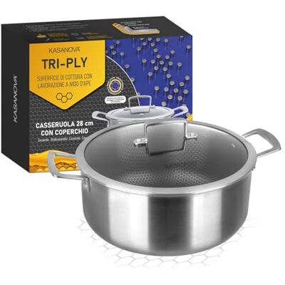 KASANOVA Triple Layer Saucepan with 3 Layer Lid Indestructible 3-Layer Non-Stick Coating (28cm) KASANOVA Triple Layer Saucepan with 3 Layer Lid Indestructible 3-Layer Non-Stick Coating (28cm)