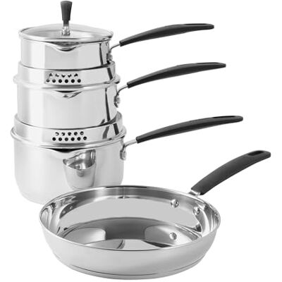 ProCook Gourmet Stainless Steel Cookware Set with Stay Cool Handles Uncoated Induction Pans Dishwasher Safe Cooking Pots 4 Piece, 14/16/18/24 cm, 1/1.7/2.4 L ProCook Gourmet Stainless Steel Cookware Set with Stay Cool Handles Uncoated Induction Pans Dishwasher Safe Cooking Pots 4 Piece, 14/16/18/24 cm, 1/1.7/2.4 L