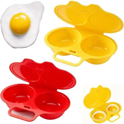 EHOTER 2-Cavity Nonstick Microwave Egg Poacher With Lid Silicone Eggs Poacher Microwave Egg Poacher With Lid & Handle Microwave Poached Egg Maker Double Egg Cup Steamer (Red+Yellow) EHOTER 2-Cavity Nonstick Microwave Egg Poacher With Lid Silicone Eggs Poacher Microwave Egg Poacher With Lid & Handle Microwave Poached Egg Maker Double Egg Cup Steamer (Red+Yellow)