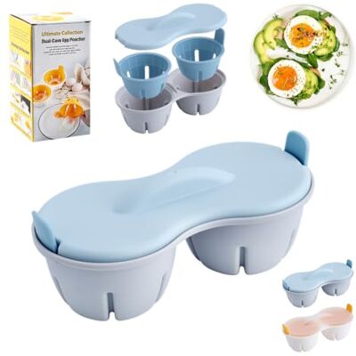 Adofous Egg Poacher Microwave Cooker, 2 Cavity 3 IN 1 Drain Poached Egg Cups with Lid and Removable Tray, Egg Boiler Poacher Maker for Perfect Eggs, Easy to Use Kitchen Cooking Gadgets (Blue) Adofous Egg Poacher Microwave Cooker, 2 Cavity 3 IN 1 Drain Poached Egg Cups with Lid and Removable Tray, Egg Boiler Poacher Maker for Perfect Eggs, Easy to Use Kitchen Cooking Gadgets (Blue)