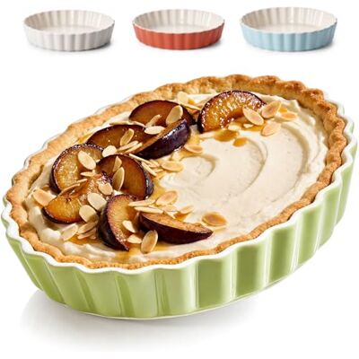 Praknu Ceramic Pie Tin Round Ceramic Tart Tin – Ø 28cm High Edge with Non-Stick Coating Scratch and Cut Resistant Quiche Dish Easy to Clean Flan Dish (Green) Praknu Ceramic Pie Tin Round Ceramic Tart Tin – Ø 28cm High Edge with Non-Stick Coating Scratch and Cut Resistant Quiche Dish Easy to Clean Flan Dish (Green)