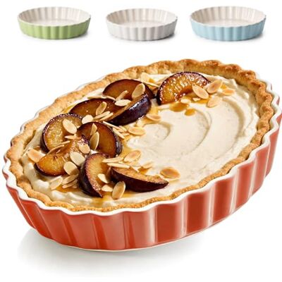 Praknu Ceramic Pie Tin Round Ceramic Tart Tin – Ø 28cm High Edge with Non-Stick Coating Scratch and Cut Resistant Quiche Dish Easy to Clean Flan Dish (Red) Praknu Ceramic Pie Tin Round Ceramic Tart Tin – Ø 28cm High Edge with Non-Stick Coating Scratch and Cut Resistant Quiche Dish Easy to Clean Flan Dish (Red)