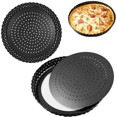 AZKEEGREY Perforated Quiche Tins with Loose Base 30cm, Non-Stick Loose Bottom Tart Tin, Round Perforated Flan Tin Removable Bottom for Baking AZKEEGREY Perforated Quiche Tins with Loose Base 30cm, Non-Stick Loose Bottom Tart Tin, Round Perforated Flan Tin Removable Bottom for Baking