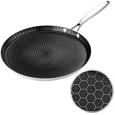 Everypan Professional Tri-Ply Stainless Steel Crepe Pan 26 cm, Nonstick Honeycomb Coating Pancake Pan, Non Stick Flat Skillet Tawa Dosa Tortilla Griddle Pan, Induction Compatible, PFOA Free Everypan Professional Tri-Ply Stainless Steel Crepe Pan 26 cm, Nonstick Honeycomb Coating Pancake Pan, Non Stick Flat Skillet Tawa Dosa Tortilla Griddle Pan, Induction Compatible, PFOA Free