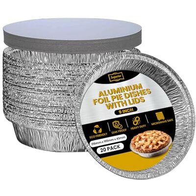 Superior Foil Pie Dishes 9 inch Round – Pack of 20 Foil Pie Cases with Lids – Durable Oven Freezer Safe Disposable Aluminum Foil Flan Dishes for Baking Storage Takeaway Superior Foil Pie Dishes 9 inch Round – Pack of 20 Foil Pie Cases with Lids – Durable Oven Freezer Safe Disposable Aluminum Foil Flan Dishes for Baking Storage Takeaway