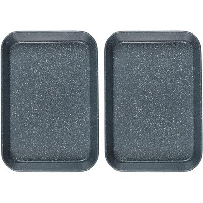 Russell Hobbs COMBO-8284 Deep Roasting Pan Set of 2, Non-Stick Carbon Steel Roaster, Tall Sides Tray for Meats, Vegetables, Large Oven Tin, Family Size, Nightfall Stone Collection, Blue Marble, 39 cm Russell Hobbs COMBO-8284 Deep Roasting Pan Set of 2, Non-Stick Carbon Steel Roaster, Tall Sides Tray for Meats, Vegetables, Large Oven Tin, Family Size, Nightfall Stone Collection, Blue Marble, 39 cm
