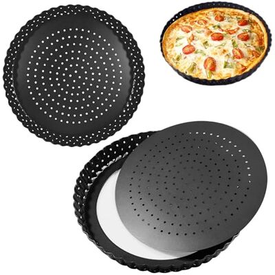 AZKEEGREY 2Pack Perforated Quiche Tins with Loose Base 20cm, Non-Stick AZKEEGREY 2Pack Perforated Quiche Tins with Loose Base 20cm, Non-Stick