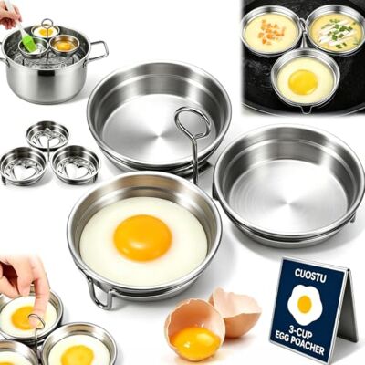 CUOSTU 3-Cup Stainless Steel Egg Poacher – 3-Cavity Egg Steamer Set,A 304 Stainless Steel Egg Mold with Easy-Lift Handle, Round Egg Cooker Rings For Breakfast Cooking Tool 3 Poached Egg Cups CUOSTU 3-Cup Stainless Steel Egg Poacher – 3-Cavity Egg Steamer Set,A 304 Stainless Steel Egg Mold with Easy-Lift Handle, Round Egg Cooker Rings For Breakfast Cooking Tool 3 Poached Egg Cups