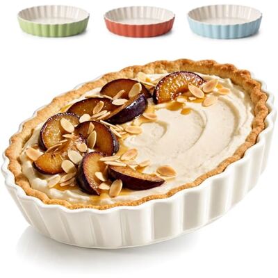 Praknu Ceramic Pie Tin Round Ceramic Tart Tin – Ø 28cm High Edge with Non-Stick Coating Scratch and Cut Resistant Quiche Dish Easy to Clean Flan Dish (White) Praknu Ceramic Pie Tin Round Ceramic Tart Tin – Ø 28cm High Edge with Non-Stick Coating Scratch and Cut Resistant Quiche Dish Easy to Clean Flan Dish (White)
