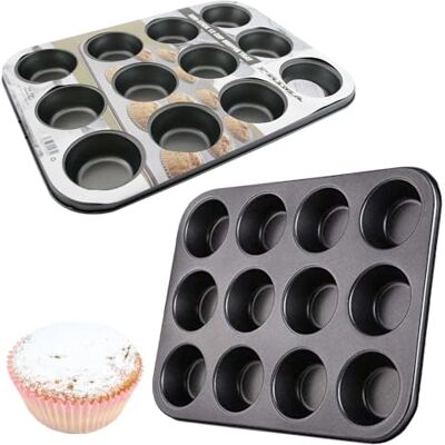 BARGAINS-GALORE 12 Muffin Baking Tray Cake Non Stick, Kitchen, Tin Pan Oven Dish Cupcake Cakes, Baking Mould, for Muffins Or Cupcakes, Bakeware Kitchenware BARGAINS-GALORE 12 Muffin Baking Tray Cake Non Stick, Kitchen, Tin Pan Oven Dish Cupcake Cakes, Baking Mould, for Muffins Or Cupcakes, Bakeware Kitchenware