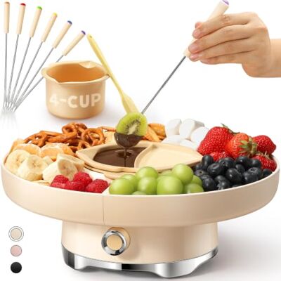 LUSHYUM Electric Chocolate Fondue Pot Set, 800ml Capacity, Rotating Tray 6 Colour-Coded Forks, Melt & Warm Modes, Dual Silicone Pots, Easy-Clean, Ideal for Candy Melts, Couples, Family & Date Nights LUSHYUM Electric Chocolate Fondue Pot Set, 800ml Capacity, Rotating Tray 6 Colour-Coded Forks, Melt & Warm Modes, Dual Silicone Pots, Easy-Clean, Ideal for Candy Melts, Couples, Family & Date Nights