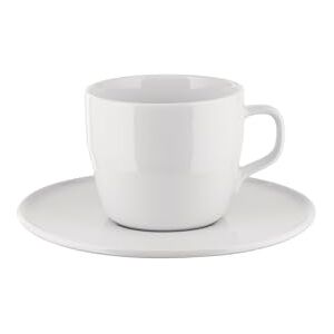 Alessi Itsumo NF07/78S Designer One Tea Cup Set with Saucer, Everyday Use, Minimalist Aesthetic, in White Porcelain, Diameter 16 cm Alessi Itsumo NF07/78S Designer One Tea Cup Set with Saucer, Everyday Use, Minimalist Aesthetic, in White Porcelain, Diameter 16 cm