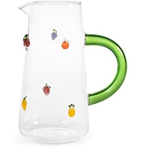 H&H , Borosilicate Glass Jug 1.6L with Assorted Fruity External Miniatures Cherries, Strawberry, Grape, Lemon, Peach, Pineapple Green Handle Dishwasher Safe H&H , Borosilicate Glass Jug 1.6L with Assorted Fruity External Miniatures Cherries, Strawberry, Grape, Lemon, Peach, Pineapple Green Handle Dishwasher Safe