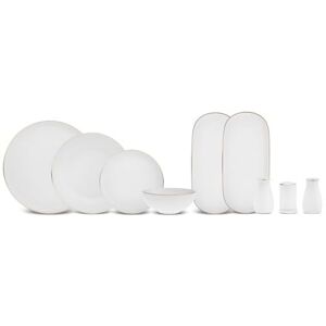 KARACA Stream Bone China Favaro 53-Piece Dinner Set for 12 People, Elegant White & Gold Bone China Tableware, Includes Dinner Plates, Bowls & Serving Pieces, Gold KARACA Stream Bone China Favaro 53-Piece Dinner Set for 12 People, Elegant White & Gold Bone China Tableware, Includes Dinner Plates, Bowls & Serving Pieces, Gold