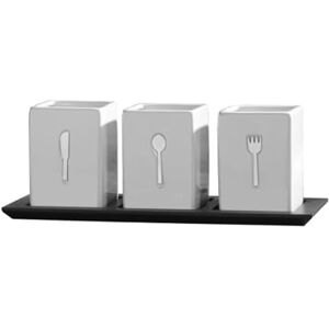 Towle Living 3-Piece Ceramic Caddy with Wood Tray Towle Living 3-Piece Ceramic Caddy with Wood Tray