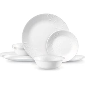 Corelle Madeline Embossed 12 Piece White Dinnerware Set Corelle Madeline Embossed 12 Piece White Dinnerware Set
