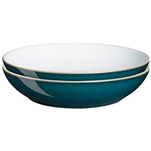 Denby Greenwich Pasta Bowls Set of 2 Dishwasher, Oven, Microwave, And Freezer Safe, 1050ml, 22cm Green, White Ceramic Stoneware Tableware Chip & Crack Resistant Denby Greenwich Pasta Bowls Set of 2 Dishwasher, Oven, Microwave, And Freezer Safe, 1050ml, 22cm Green, White Ceramic Stoneware Tableware Chip & Crack Resistant