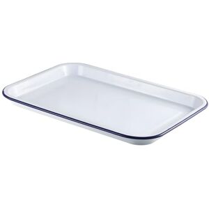 Genware Enamel Serving Tray White with Blue Rim 38.2cm x 26.4cm, 942938WH, Single Genware Enamel Serving Tray White with Blue Rim 38.2cm x 26.4cm, 942938WH, Single