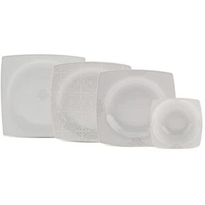 KARACA Royal Lace Porcelain Dinner Set for 6 People 24-Piece Crockery Set with Plate and Bowl Set, Square Dinnerware Set & White Dinner Set KARACA Royal Lace Porcelain Dinner Set for 6 People 24-Piece Crockery Set with Plate and Bowl Set, Square Dinnerware Set & White Dinner Set