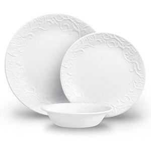 Corelle Dinnerware Set (12pc Set, Bella Faenza)-Dinner Set for 4, Includes 4 x: Plates, Side Plates & Bowls, 3 X More Durable, Half The Space & Weight of Ceramic, up to 80% Recycled Glass (1146912) Corelle Dinnerware Set (12pc Set, Bella Faenza)-Dinner Set for 4, Includes 4 x: Plates, Side Plates & Bowls, 3 X More Durable, Half The Space & Weight of Ceramic, up to 80% Recycled Glass (1146912)