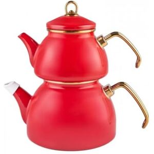 Karaca Retro Enamel Teapot Set - Red - Teapot, Water Pot & Infuser Karaca Retro Enamel Teapot Set - Red - Teapot, Water Pot & Infuser