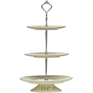 Premier Housewares 3 Tier Lace Cake Stand for Afternoon Tea Cream Premier Housewares 3 Tier Lace Cake Stand for Afternoon Tea Cream