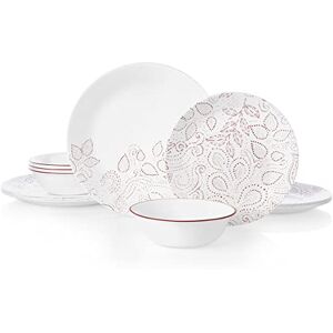Corelle Leaf Stitch 12-Piece Dinnerware Set Service for 4 red Corelle Leaf Stitch 12-Piece Dinnerware Set Service for 4 red