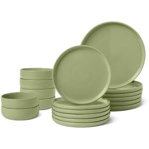 Amazon Basics Glazed Stoneware Dinnerware, 18-Piece Set, 6 Full Place Settings, Dishwasher-Safe, Olive Amazon Basics Glazed Stoneware Dinnerware, 18-Piece Set, 6 Full Place Settings, Dishwasher-Safe, Olive