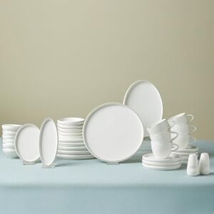 KARACA Streamline Sunset 34-Piece Porcelain Serveware Set for 6 People, Service Plates, Tea Cups & Saucers, Small Serving Platters, Bowls, Salt & Pepper Shaker, White Gold KARACA Streamline Sunset 34-Piece Porcelain Serveware Set for 6 People, Service Plates, Tea Cups & Saucers, Small Serving Platters, Bowls, Salt & Pepper Shaker, White Gold