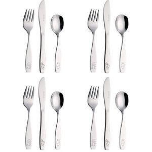 EXZACT Children's Cutlery 12pcs Set Stainless Steel/Kids Cutlery 4 x Forks, 4 x Safe Dinner Knives, 4 x Dinner Spoons Engraved Dog Cat Bunny Design EXZACT Children's Cutlery 12pcs Set Stainless Steel/Kids Cutlery 4 x Forks, 4 x Safe Dinner Knives, 4 x Dinner Spoons Engraved Dog Cat Bunny Design