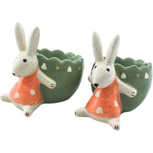 Dekohelden24 Ceramic Rabbit Cup, Egg Holder, Decorative Bunny, in Green as a Set of 2, Size (L x W x H): Approx. 8 x 6 x 7.5 cm, Orange, 7.5 cm Dekohelden24 Ceramic Rabbit Cup, Egg Holder, Decorative Bunny, in Green as a Set of 2, Size (L x W x H): Approx. 8 x 6 x 7.5 cm, Orange, 7.5 cm