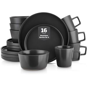 Stone Lain Coupe Dinnerware Set,16 Piece, Service for 4, Black Matte Stone Lain Coupe Dinnerware Set,16 Piece, Service for 4, Black Matte