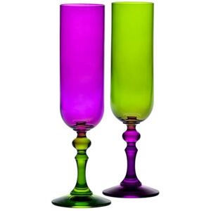 Krosno – Coloured Champagne and Prosecco Glasses – 2 x 220 ml – Bubble Collection – Green & Purple – Lead-Free Crystal – Hand-Painted Krosno – Coloured Champagne and Prosecco Glasses – 2 x 220 ml – Bubble Collection – Green & Purple – Lead-Free Crystal – Hand-Painted
