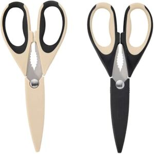 Wiltshire Kitchen Shears Set of 2, Sharp, Scissors with Easy-Grip Handles for Everyday Use, Safe Household Cutting Tools for Food Prep, or Office use, Black and Biscotti Wiltshire Kitchen Shears Set of 2, Sharp, Scissors with Easy-Grip Handles for Everyday Use, Safe Household Cutting Tools for Food Prep, or Office use, Black and Biscotti