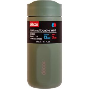 Décor 340ml Insulated Travel Cup Double Wall Stainless Steel Coffee Mug with Leakproof Lid, Button Press Spout, 3h Hot / 12h Cold Sage Décor 340ml Insulated Travel Cup Double Wall Stainless Steel Coffee Mug with Leakproof Lid, Button Press Spout, 3h Hot / 12h Cold Sage