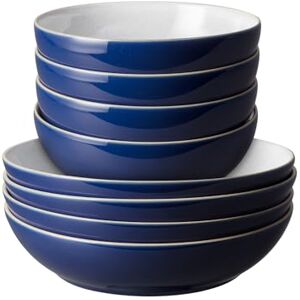 Denby Elements Pasta & Cereal Bowl Set 8 Piece Dark Blue, Dishwasher & Microwave Safe, Oven Proof Stoneware Dishes 4 x Pasta & Cereal Bowls Ceramic, Chip Resistant Tableware for Everyday Use Denby Elements Pasta & Cereal Bowl Set 8 Piece Dark Blue, Dishwasher & Microwave Safe, Oven Proof Stoneware Dishes 4 x Pasta & Cereal Bowls Ceramic, Chip Resistant Tableware for Everyday Use