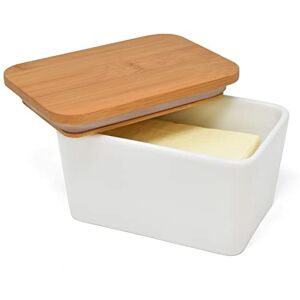Joeji's Butter Dish with Lid - 500ml Ceramic Butter Dish for Countertop or Fridge - Porcelain Butter Container with Bamboo Lid & Removable Silicone Seal - Keeps Butter Fresh Joeji's Butter Dish with Lid - 500ml Ceramic Butter Dish for Countertop or Fridge - Porcelain Butter Container with Bamboo Lid & Removable Silicone Seal - Keeps Butter Fresh