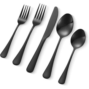 VEVOR 30-Piece Black Silverware Set, Food-Grade Stainless Steel Flatware Utensils for 6, Mirror Finished Cutlery Set, Dishwasher Safe Eating Tableware for Kitchen Home, Include Knife Fork Spoon VEVOR 30-Piece Black Silverware Set, Food-Grade Stainless Steel Flatware Utensils for 6, Mirror Finished Cutlery Set, Dishwasher Safe Eating Tableware for Kitchen Home, Include Knife Fork Spoon