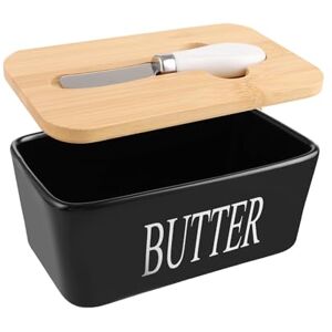 ASelected 650 Ml Large Butter Dish With Lid, Porcelain With Double Silicone Seals Cover for Cheese Storage (Black) ASelected 650 Ml Large Butter Dish With Lid, Porcelain With Double Silicone Seals Cover for Cheese Storage (Black)