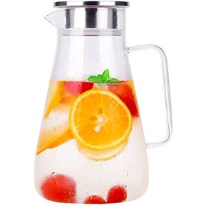 Uten 1800ml Carafe Glass, Pitcher Jug Lead-Free Borosilicate Glass Kettle with Crystal Handle and Stainless Steel Lid Cover for Milk, Red Wine, Cold Water, Fruit Juice, Hot Coffee, Ice Drinks etc Uten 1800ml Carafe Glass, Pitcher Jug Lead-Free Borosilicate Glass Kettle with Crystal Handle and Stainless Steel Lid Cover for Milk, Red Wine, Cold Water, Fruit Juice, Hot Coffee, Ice Drinks etc