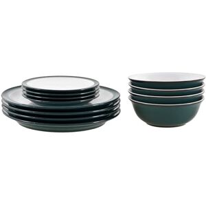 Denby Greenwich Dinner Set For 4 12 Piece Ceramic Tableware Plate & Bowl Set Dishwasher Microwave Safe Crockery 4 x Dinner Plates, Small Plates, Cereal Bowls Green, White Ceramic Stoneware Denby Greenwich Dinner Set For 4 12 Piece Ceramic Tableware Plate & Bowl Set Dishwasher Microwave Safe Crockery 4 x Dinner Plates, Small Plates, Cereal Bowls Green, White Ceramic Stoneware