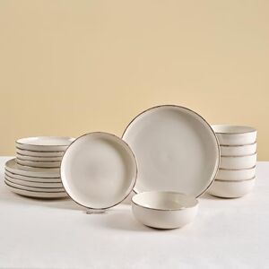 KARACA Hekka Dinner Set for 6 People 18-Piece Stoneware Dinner Set, Dinnerware Sets with Plate and Bowl Set, Round & Modern Crockery Set, Cream KARACA Hekka Dinner Set for 6 People 18-Piece Stoneware Dinner Set, Dinnerware Sets with Plate and Bowl Set, Round & Modern Crockery Set, Cream