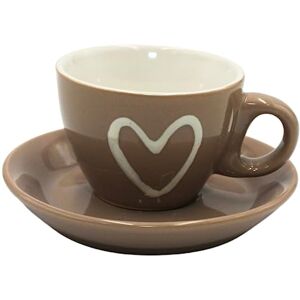 Dekohelden24 Espresso Cup with Saucer in Cappuccino Colour with White Heart Ceramic Size: Height Approx. 5 x 6.5 cm Dishwasher Safe Dekohelden24 Espresso Cup with Saucer in Cappuccino Colour with White Heart Ceramic Size: Height Approx. 5 x 6.5 cm Dishwasher Safe