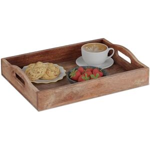 Relaxdays Serving Tray, Mango Wood, Breakfast in Bed, HWD: 8 x 40 x 30 cm, with Handles, High Edge, Rectangular, Brown Relaxdays Serving Tray, Mango Wood, Breakfast in Bed, HWD: 8 x 40 x 30 cm, with Handles, High Edge, Rectangular, Brown