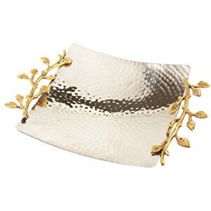 Leeber Limited USA Hammered Stainless Steel Golden Vine 8in Square Tray Leeber Limited USA Hammered Stainless Steel Golden Vine 8in Square Tray